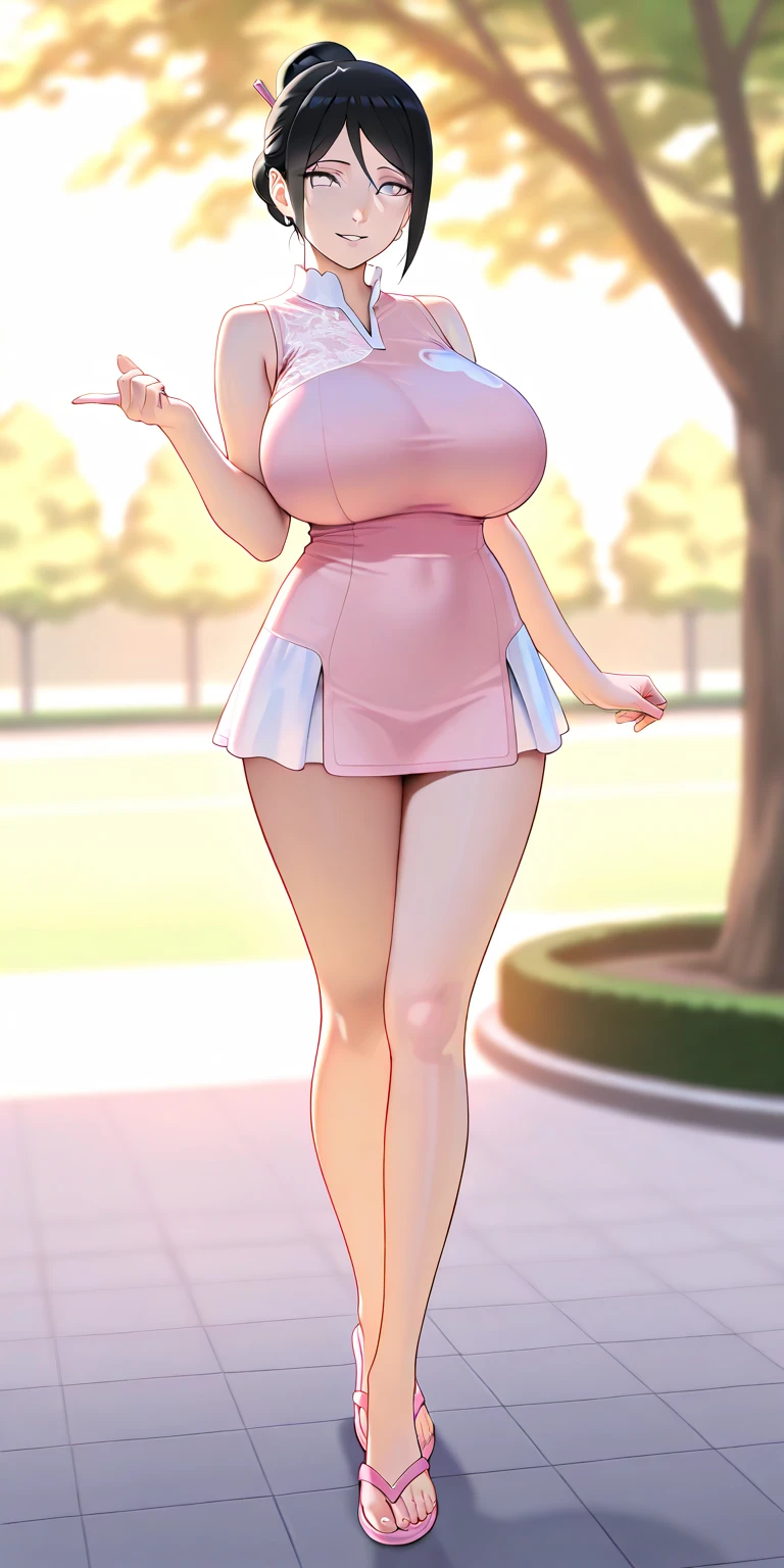 1girl, natural lighting, masterpiece, highly detailed, illustration, game CG, absurdres, high quality, aichan, large breasts, garden, minidress, (cell vore), (tail vore:1.3),