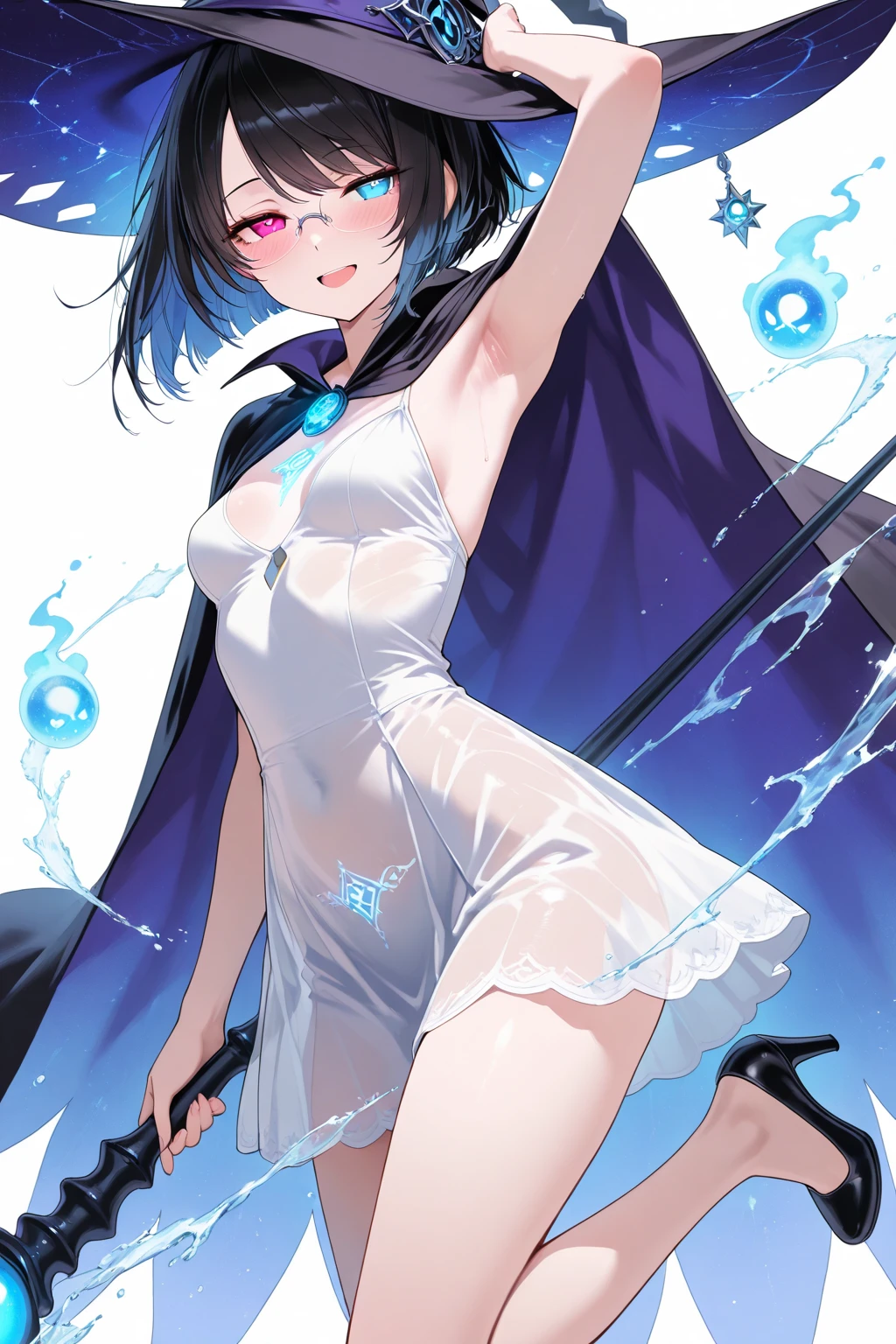 8k, beautiful eyes, beautiful body, Good anatomy, young girl, black hair with blue strands, blue eyes, full body view, 1-girl, Extremely detailed, bangs, short hair, breasts, barefoot, looking_at_viewer, sexually suggestive, nude, standing over viewer, ((nsfw)), shy smile, sexy poses, soles, showing feet to the viewer, (from below:1.3)