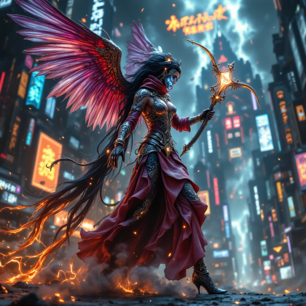 Nine-tailed Suspended Harley Mist Round Star，Coarse Cloak Mayan  Platinum Silk Cyberpunk Light Crossbow Space Station 1:900 micron miniature model，illustration，Side view angle，（（微型模型））， wear gold frame reflective sunglasses ，Back to the future weapon， very happy ，Side view angle，full body，Stereo，Octane Rendering，Perfect face，Collagen texture