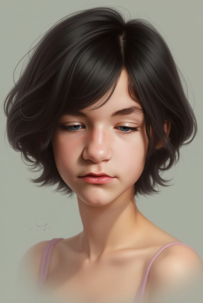 Make this person have shorter hair with the same texture 