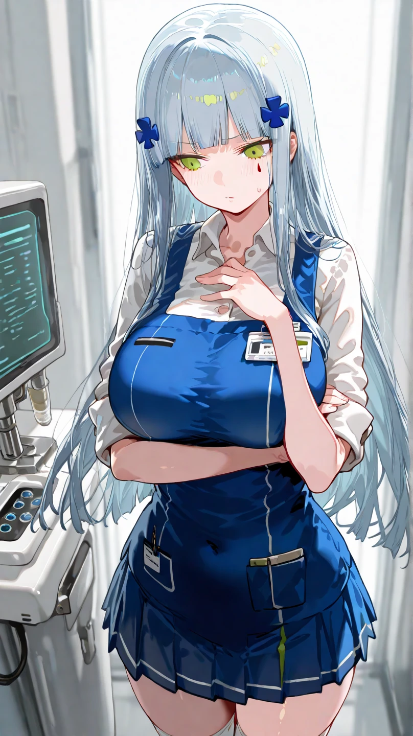 Busty anime girl posing in the medical room, (nurses uniform, beautidful eyes，Meticulous details), seductive anime girls, smooth anime cg art, oppai, Anime cute art style, Girl in nurse's uniform, [ 4K digital art ]!!, thicc, Cute anime waifu wearing beautiful nurse uniform, (SFW) work insurance, fluffy chest, Kitagawa Ocean Fan Art, attractive anime girls，The kinky is exposed，Raised sexy，Lace lingerie big breasts。blacksilk