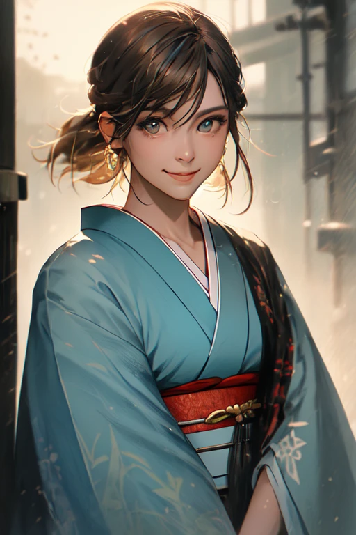 professional lighting,(Photoreal:1.4), (Top image quality:1.0), (超A High resolution:1.0), 8k, Raw photography, (obra-prima:0.2), ( Face the s _v1 :0.5)、(Quality assurance Detail:1.2)、realista、8k uh、High resolution、(1 menina:1.2)、detailed dress、High quality textures、intricate details、detalhado、Very detailed CG、High quality shadows、detalhado Beautiful and delicate face、Beautiful details and delicate eyes、( Symmetrical eyes :1.2),Depth of written boundaries、Ray Tracing,1 menina,  Japanese girl, (natural smile:1.4),, afinar, Portrait of a beautiful Japanese woman wearing a kimono, Standing elegantly in a corner of the street in Kyoto. 伝統的な柄がBrilhante着物です, Hair decorated with an elegant and delicate clip,  and a gentle expression . (Against the backdrop of the old streets of Kyoto:1.oft light on a spring afternoon、adds tranquility to the scene. Rendered in a realista style with great attention to detail, High resolutionの画像. sky ???? , Magic Hour, (realista:1.3), finamente, qualidade, ( :1.2), (realista:1.2), (Quality assurance), (detailed ), dramatic, Ray Tracing, fotografia, +rolo, colorido、Brilhante、The best beauty