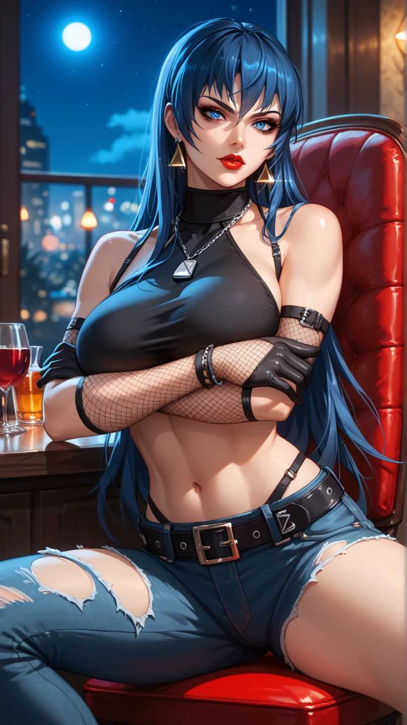 female gangster leader, sexy suit, no underwear, holding and sucking cucumber, tattoo, sitting on a big lether sofa, sexy body shape