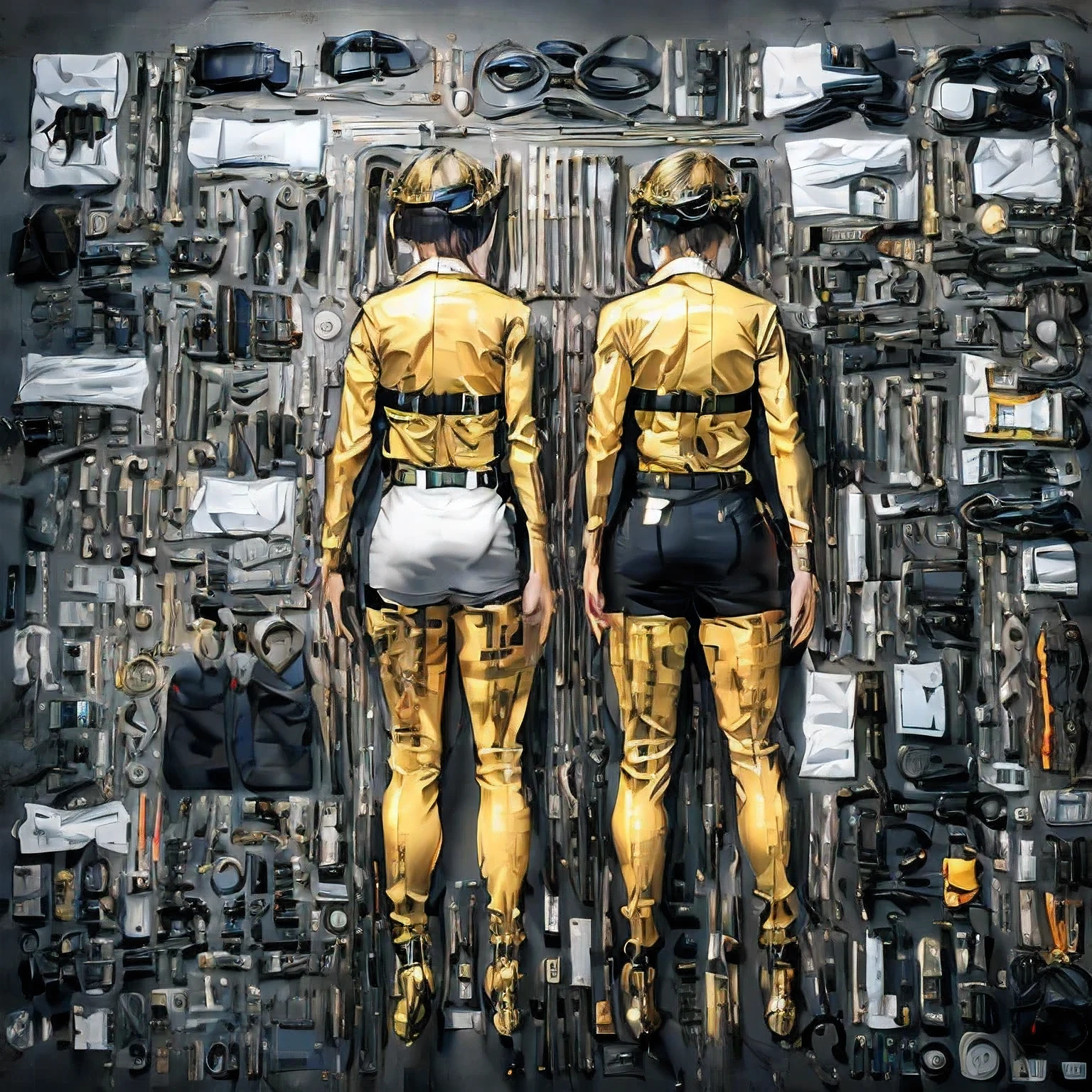 拼接((微型模型拼接)), wear gold frame reflective sunglasses ,Back to the future weapon