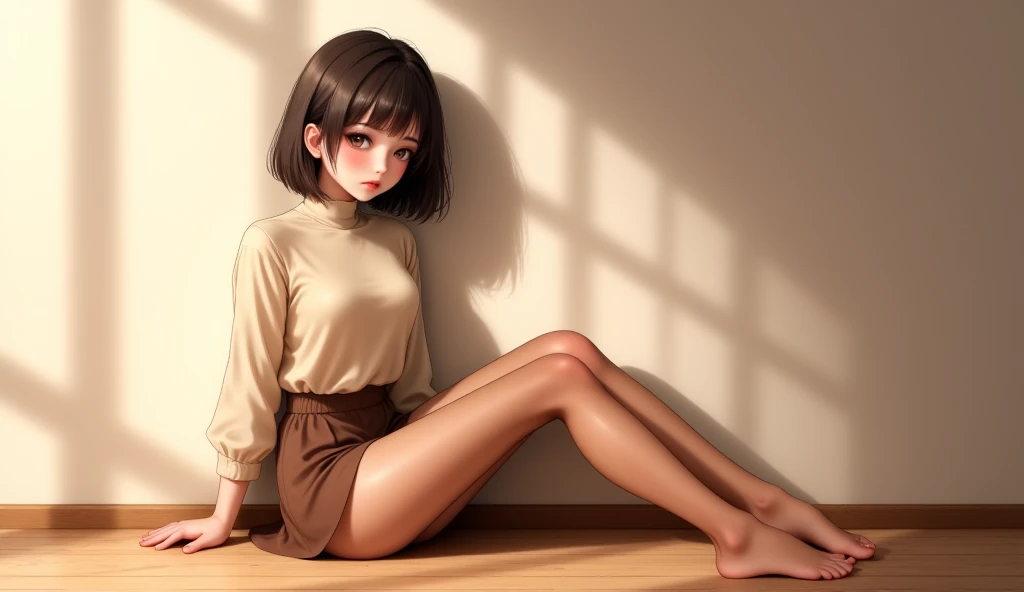 ((mejor calidad)), ((obra maestra)), (detallado), 1 chica, off shoulder sweater, piel blanca, you are sitting in a chair, his legs are on a table, mostrando las plantas sus pies.