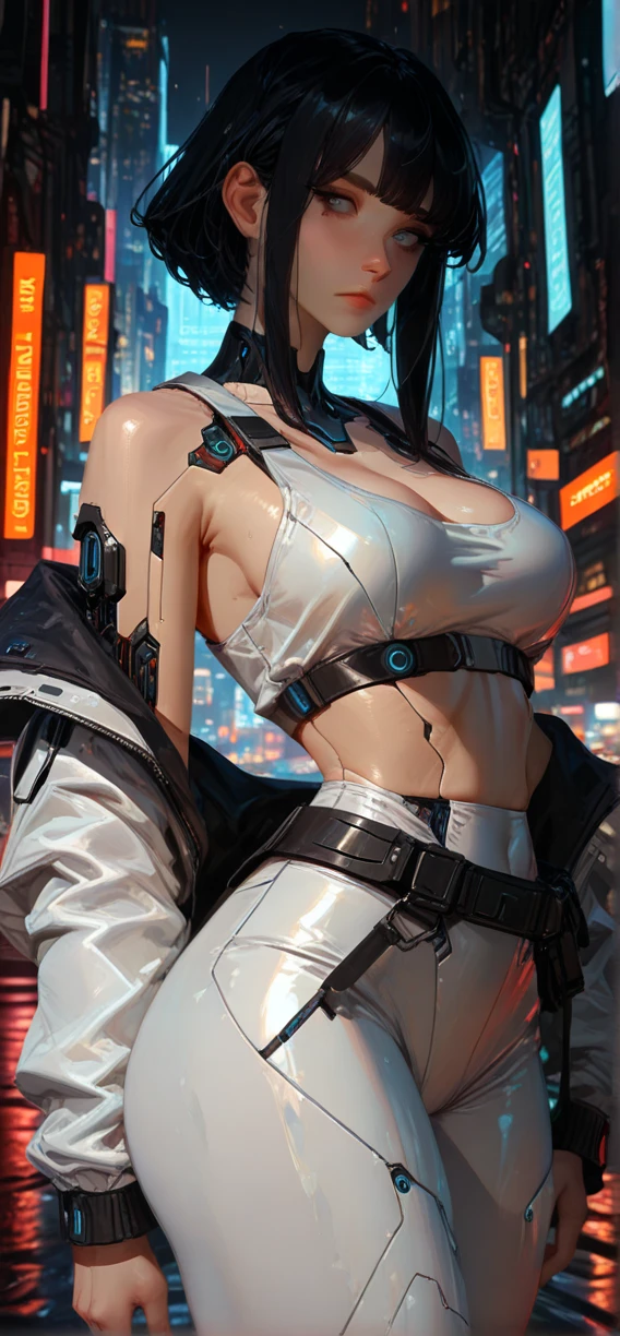 1female，35yo，plumw，extremely large bosom， 独奏，（Background with：Huge machinery，droid，aerodrome，Planes，Huge mechanical armor，） She has long black hair，Stand on the plane，，seen from the front， hair straight， mostly cloudy sky，（（（tmasterpiece），（Very detailed CG unity 8K wallpaper），best qualtiy，cinmatic lighting，detailed back ground，beatiful detailed eyes，Bright pupils，Blue eyes，Snow-whiteskin，Redlip（Very fine and beautiful），（Beautiful and detailed eye description），ultra - detailed，tmasterpiece，））facing at camera，A high resolution，ultra - detailed），revealing breasts，Bare genitalia，  Bulge，legs are open，Raised sexy，Camel toes，Flushed complexion，Desire for dissatisfaction，frontage，British Air Force，Aviator，（Wearing：blazer jacket，tailcoat，White color blouse，Black pantyhose，Iron Man armor，Gold wire embroidery，Armour，Bare breasts）cyber punk style