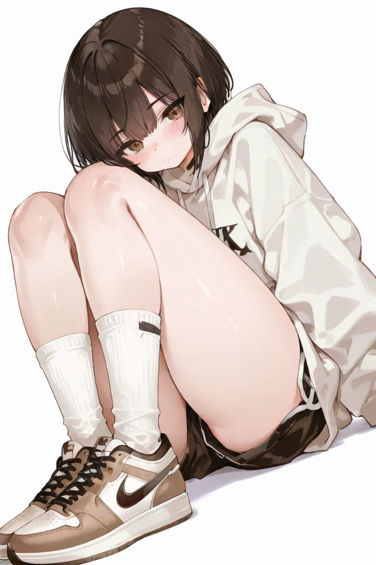 (Best quality, 8k, 32k, Masterpiece, UHD,:1.2),RAW, 1girl,ultra cute , natural lighting,transparent shining eyes, 20yo ,fair complexion, ((White bra and panties)),, wedgie, shy smiling, medium hair, ((White Background)), From Below, legs up,, bare foot, Cameltoe