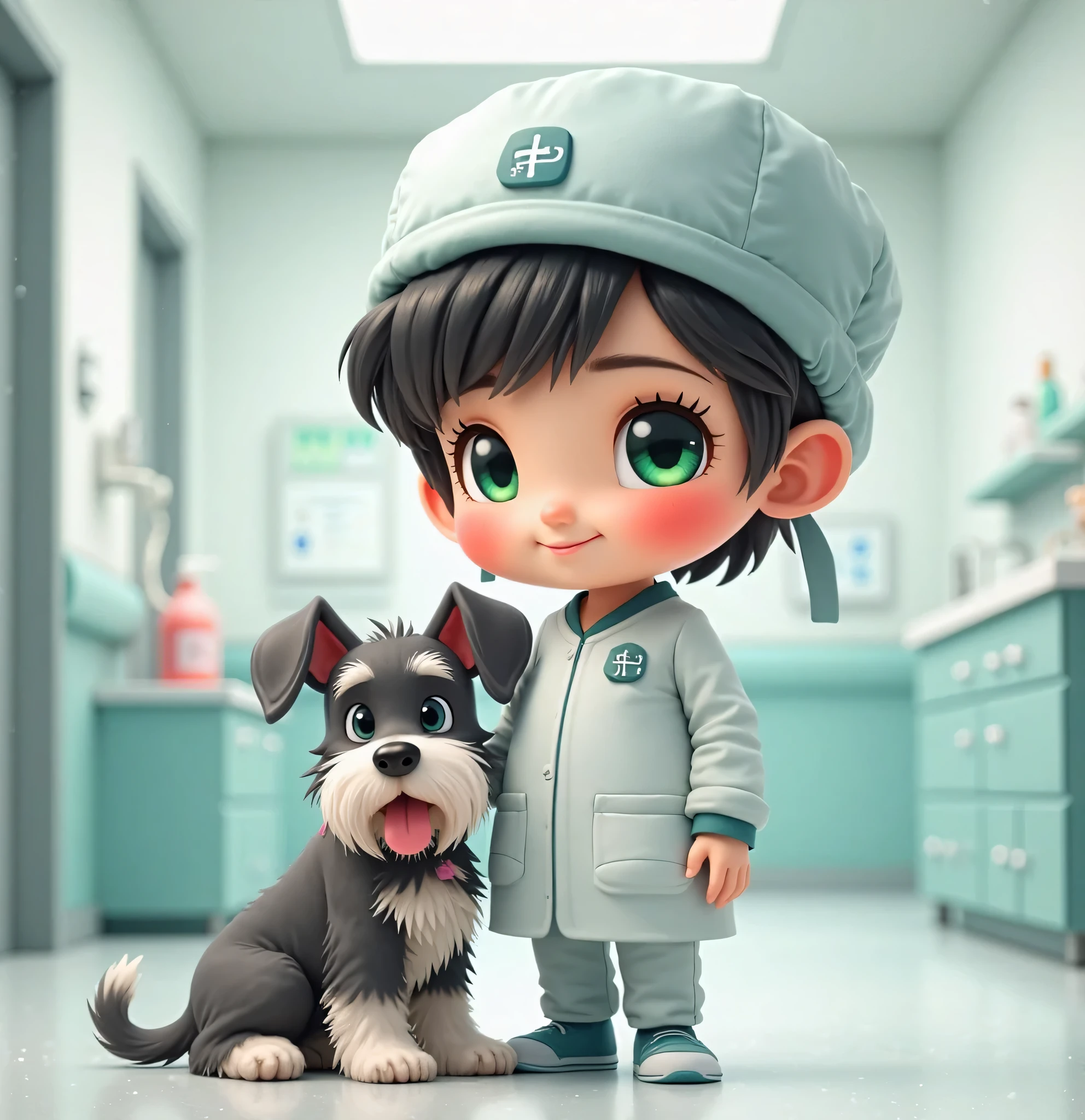 A surgical cap company called Titta Stori, which has as its avatar a chubby girl with green eyes and black hair and as a pet a schnauzer dog. 