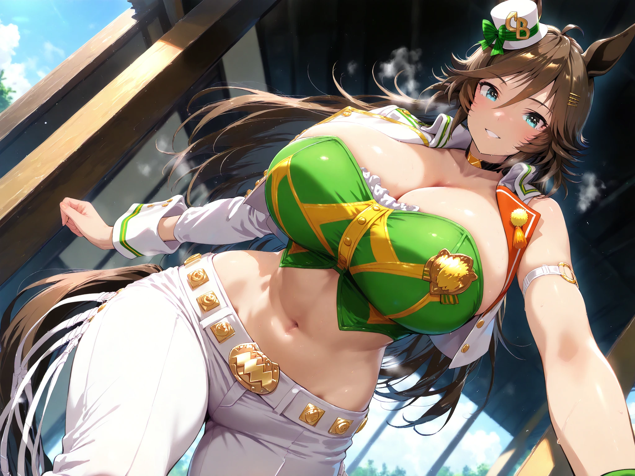 Uma Musume、large udder、abnormally large breasts、with a big breast、Huge breasts、overflowing long breasts、Huge breasts、huge-breasted、abnormally large hyper breasts,green and micro bikini、Tiny micro bikini、Tiny micro bikini、Composition from below、hyperbreasts, huge-breasted, Super breasts, Huge breasts, high breasts,huge udder、abnormally large breasts nude, toppless, Bottomless, Empty-handed、Support your chest with your hands、Please put your arms around me and support me、{{{Spread legs, Arms behind your head}}}, {{{Squatting}}}, back,