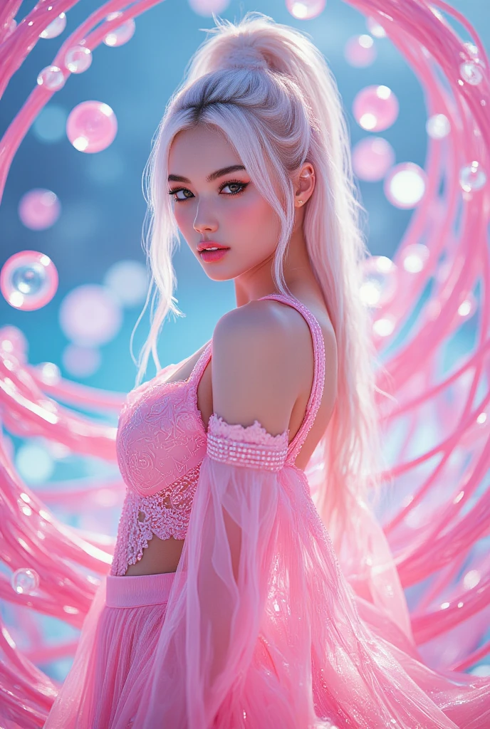  fantastic虹の泡の美しい王女、1 Female、 Elegant Poses  、 fantastic、 dreamy 、colorful rainbow bubbles  , Shining Light,  mystical ,  pastel colors  ,  cinematic lights,  Fantasy ,  digital art ,  Concept Art ,  Masterpiece,  top quality, 8k,  Learn more,  photorealistic