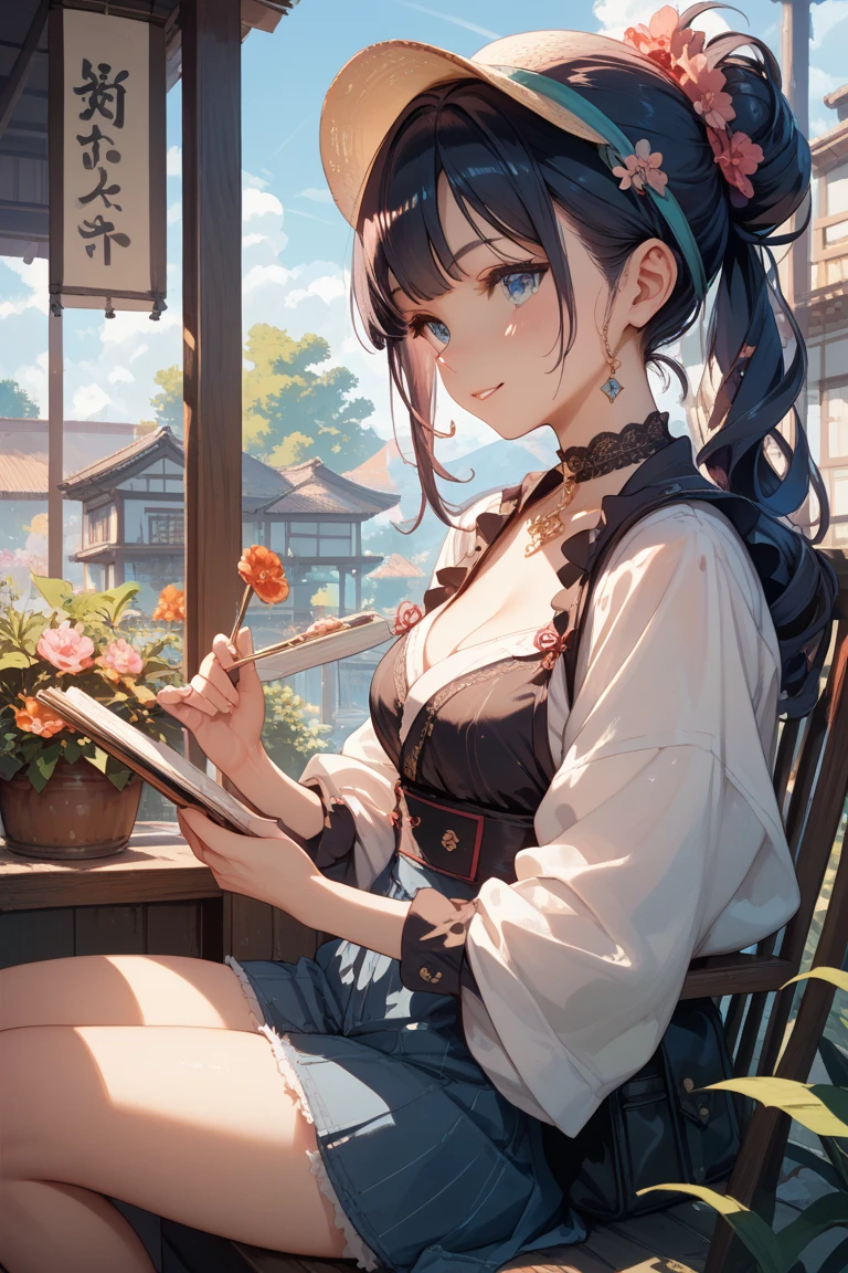 (RAW photo, best quality), (realistic, photo-realistic:1.3),best quality,highly detailed,masterpiece,ultra-detailed,illustration,1girl,upper_body,dynamic angle,world masterpiece theater,messy_long_hair,best quality,extremely detailed CG unity 8k wallpaper,ink,Amazing,cinematic lighting,lens_flare, dunhuang_style