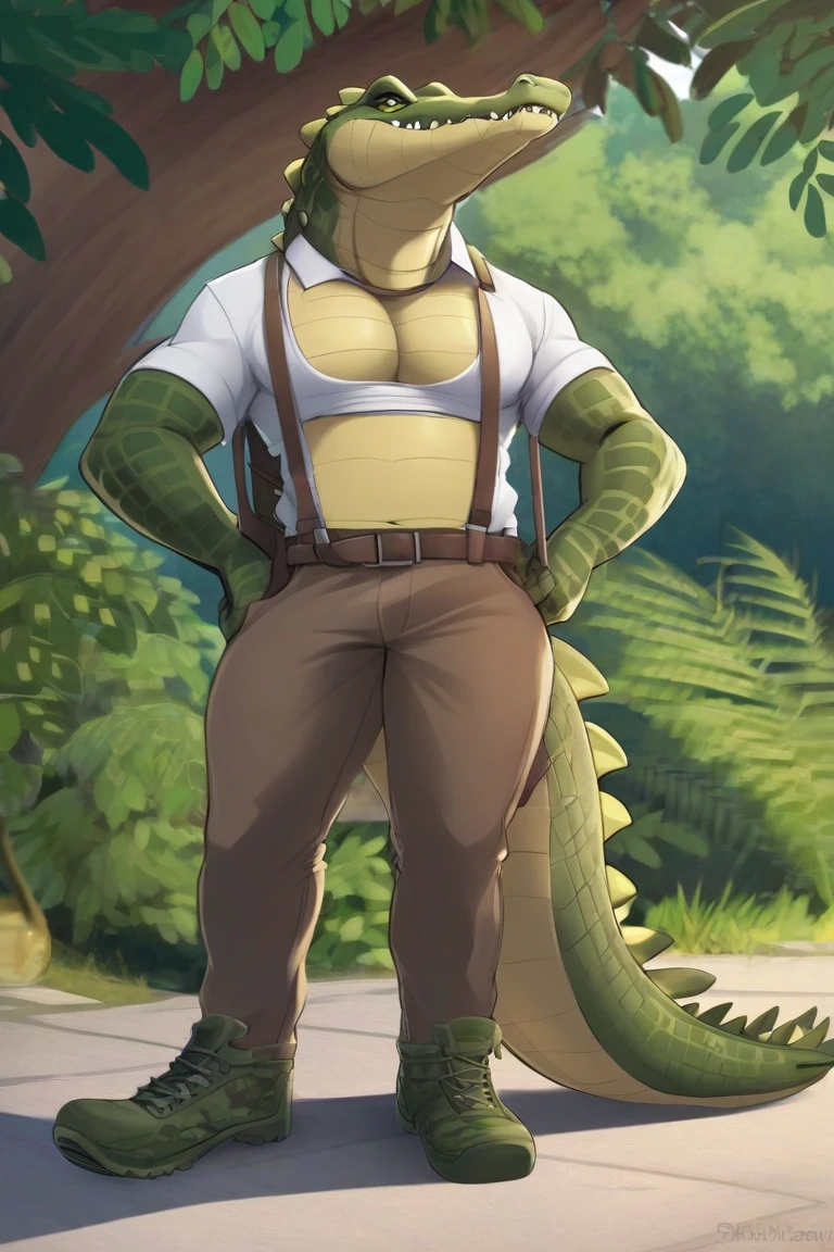 <lora:tatsuki-08:1>, tatsuki, solo, (soft shading, ultra realism shading), 4k, hi res, detailed face, detailed eyes, detailed, ((full body)), by zackarry911, by zaush, (by personalami:0.5), plump, muscular, muscular male, belly, horns, antlers, sleeveless, belt, vest, headband, pants, photography, smooth skin, (kemono)