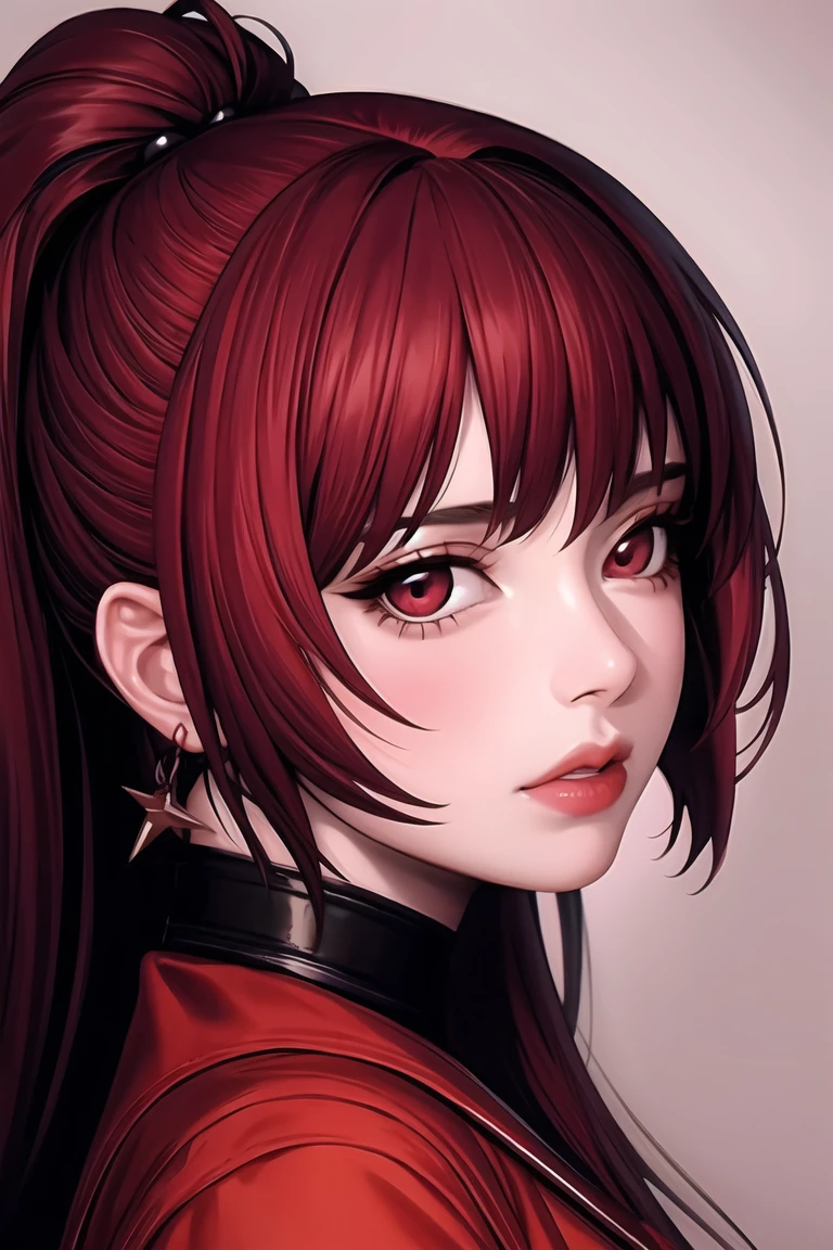 1girl, alone,red theme,watch the audience,Portrait,From the side Side,bad-girl,((ripening))