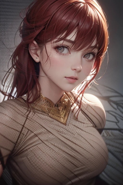 1. woman, In the mouth, armour, Red hair , Fighting posture, Photorealistic, Hyperrealistic, Super Detail, ogue style, hip is cocked, dignified, low chest, Delicate Skin, Matte skin, soft lighting, subsurface tering , realistic, Heavy shadows, Masterpiece , Best Quality, ultra realistic, 8 thousand, the golden ratio, intricate , High detail , cinematic photogtaphy , soft focus, blurry background