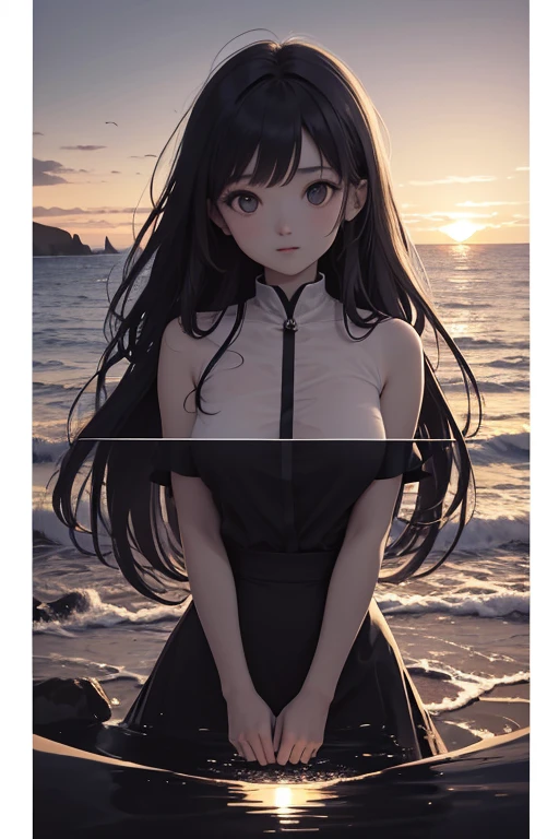 high quality,8k ultra high definition,美丽的Doubleexposure,Combining the silhouette of the goddess with the sunset coast,Sunset coast as a ground floor background,Details are integrated into the silhouette of the goddess,Clear lines,The background is a monochromatic ,Focus sharp,Doubleexposure,Created by yukisakura,Gorgeous full color