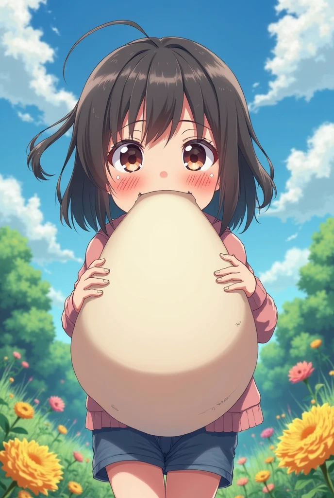 ((highest quality)),(kawaii:1.2) break ((Full body chibi character)), ((Big Head)),cute break obese break (Light brown hair),Braid,((Bangs Bangs)) break dutch angle open legs break sweat,Ahegao,Drooling,(bukkake:1.2),cum in pussy break completely nude,topless,flower garden,Ultra detailed,fellatio,1 man and 1 girl