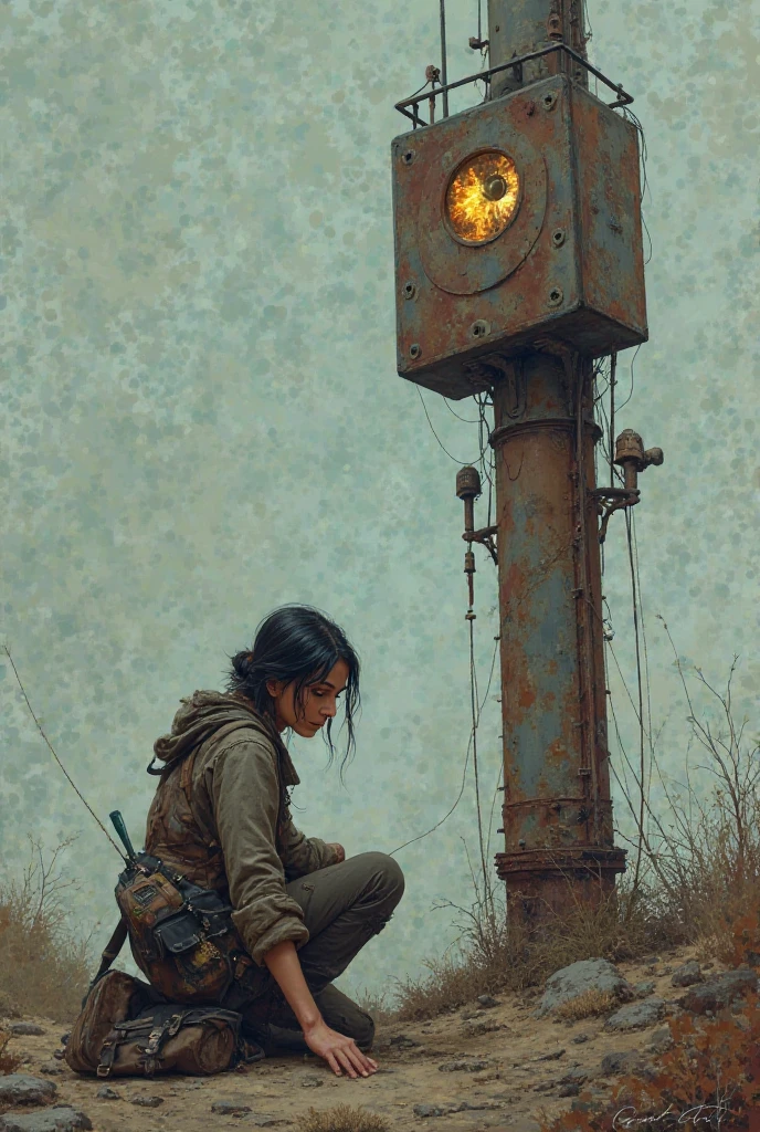 The Broken Beacon She finds a rusted communications tower. It flickers weakly. Mira kneels beside it, opening a worn satchel of tools. A small hologram of her younger brother appears and vanishes.