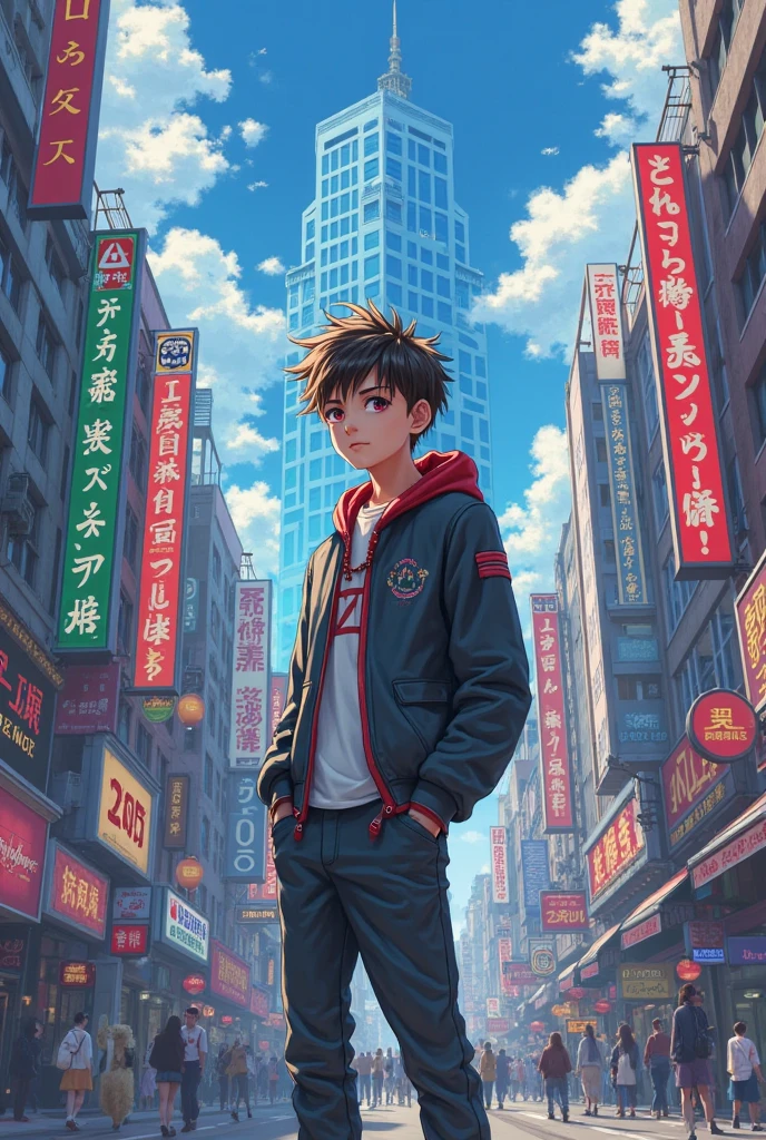 Anime boy  on the street 