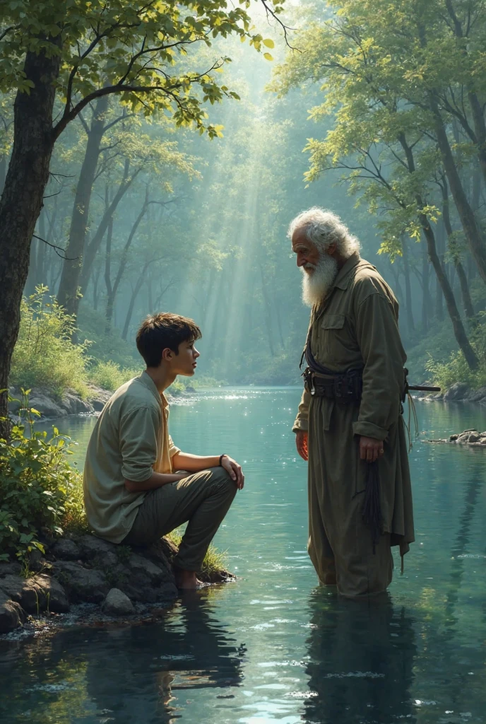 A 20-year-old boy went back to the forest and sat in the lake and saw his face in the lake water, and there was an old man who asked him why you were crying 