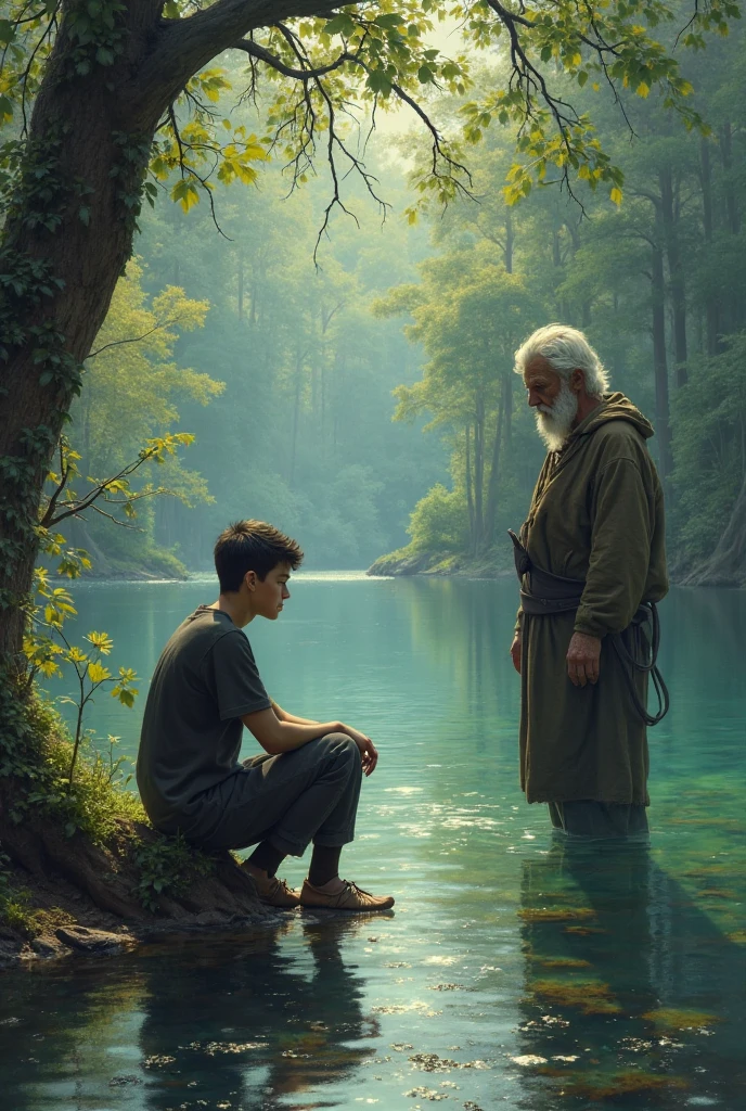 A 20-year-old boy went back to the forest and sat in the lake and saw his face in the lake water, and there was an old man who asked him why you were crying 