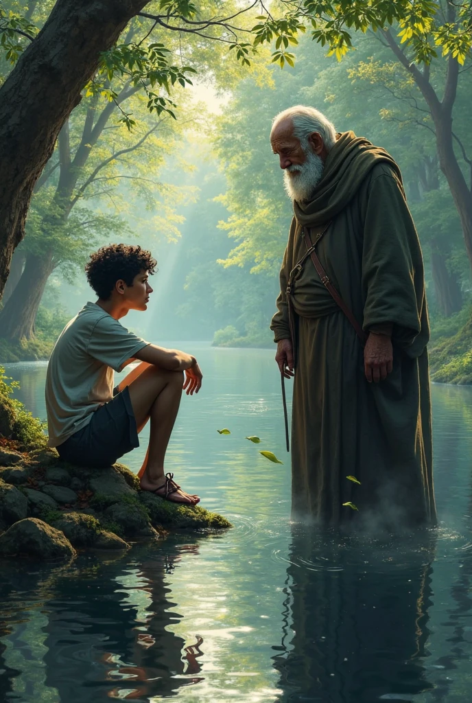 A 20-year-old boy went back to the forest and sat in the lake and saw his face in the lake water, and there was an old man who asked him why you were crying 