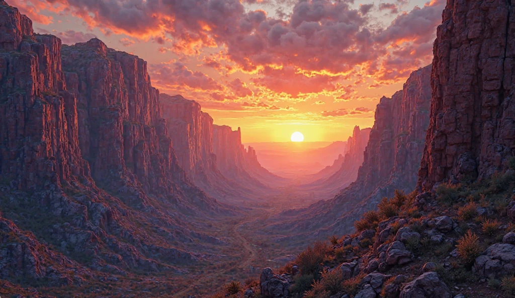 Sunset Canyon Dramatic Landscape Background For Microstock

