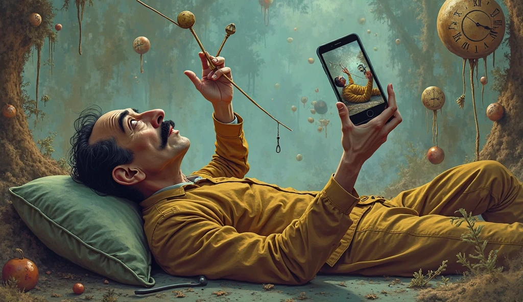  Salvador Dalí, Turning on my back using a cell phone to take a selfie 