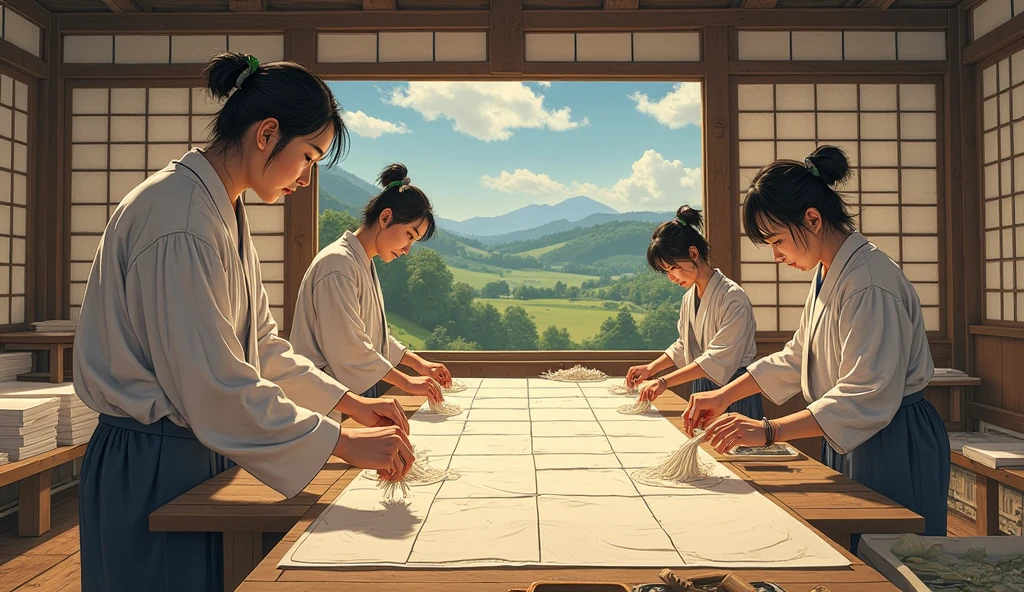 5. Japan's traditional paper industry
Description:
Japanese traditional paper making "Washi", where craftsmen are shown making paper by hand using ancient techniques.

