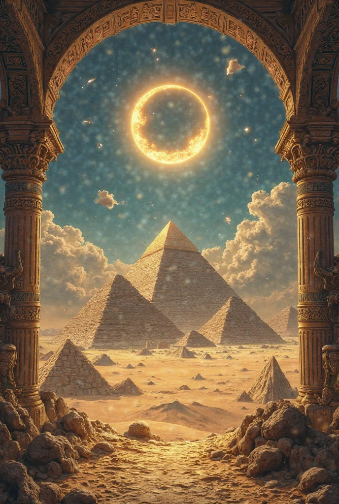 I want you to make a fund that contains pyramids, Scrolls and eclipses referring to Egypt 