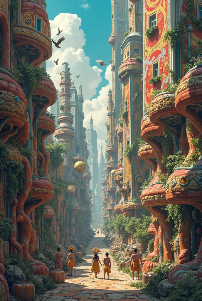 Create a crazy urban landscape with surrealist art based on Bolivian culture
