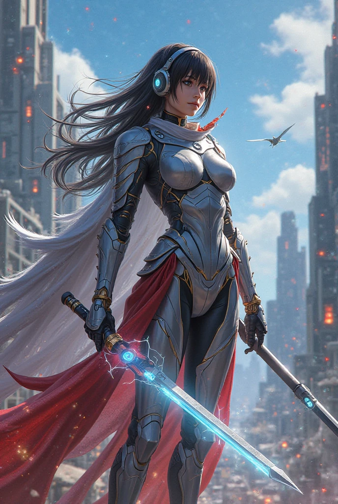 Nakoruru,espada,Blade,espirito, Falcon hologram , robotic armor,cachecol, headphone jacket