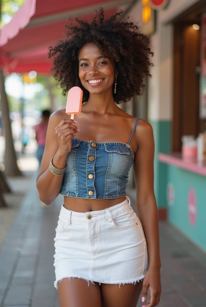 <lora:Clara_Duran:.7>, brown hair, ponytail, brown eyes, tanned skin, white blouse, rolled sleeves, denim shorts, looking at viewer, smiling, happy, standing, inside mall, holding milkshake, crowd, bright lighting, high quality, masterpiece,
