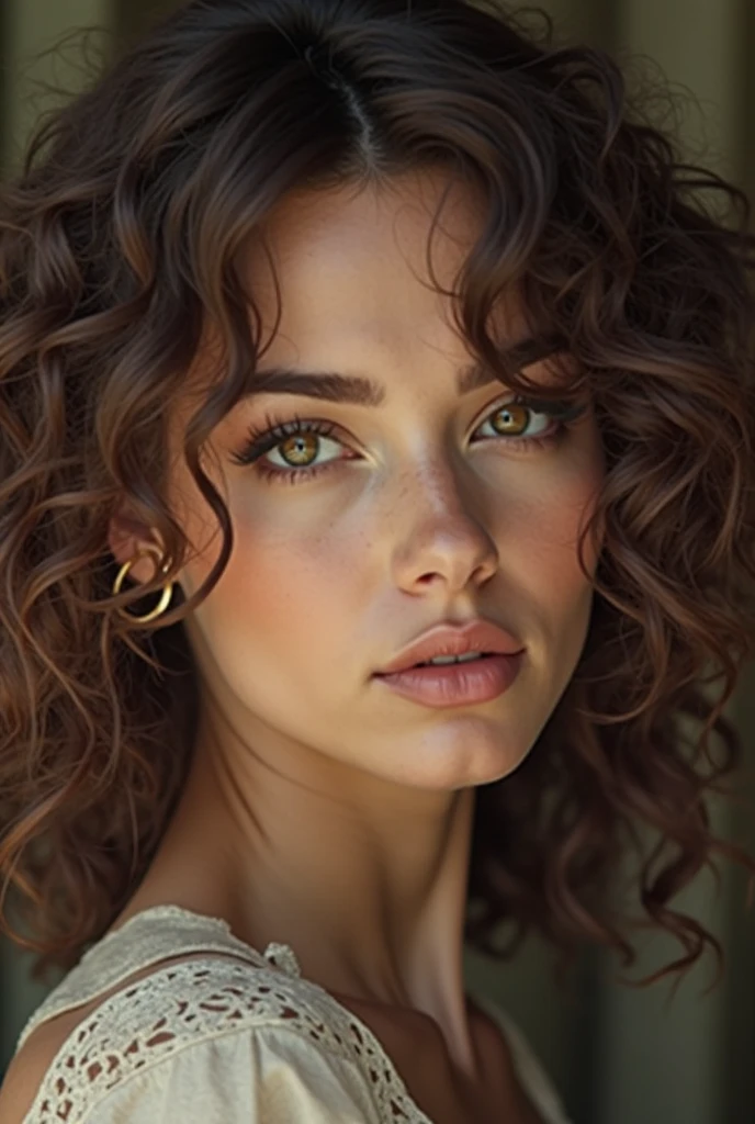 A beautiful young woman with sharp, mysterious features, bearing a ...
