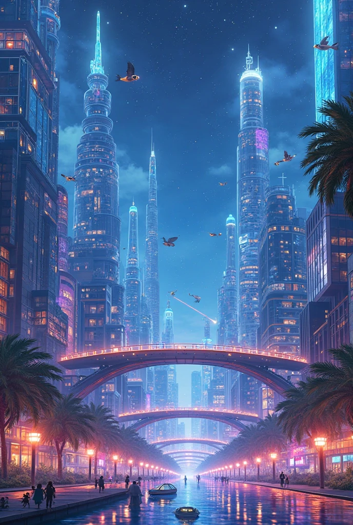 "A bright and technological futuristic city, where crystal skyscrapers and hanging gardens shine under a starry night sky. Style is a mix of, Pokémon e Disney, with bright colors and a magical atmosphere."
🏢 architecture :
Grattacieli trasparenti con facciate a led che cambiano colore
Ponti sospesi avvolti in ologrammi danzanti
Treni magnetici che solcano il cielo su binari luminosi
Giardini verticali pieni di fiori bioluminescenti
🌈 COLORI & LUCI:
electric blue (#00B4FF) e rosa neon (#FF00AA) for city lights
Purple shadows (#2E006C) for depth
Golden reflections (#FFD700) sulle superfici
🌃 AMBIENTAZIONE:
Strade principali piene di robot carini e ologrammi interattivi
Piazze centrali con fontane olografiche che creano forme di Pokémon
Navi volanti a forma di pesci luminosi
🎨 STILE ARTISTICO:
thick black lines (Pokémon style)
Cel-shaded shadows (come nei film Disney)
Exaggerated light effects (aloni, bagliori, riflessi)
⚙️ LEONARDO SETTINGS.AI:
Modello: Anime
Style: Cyberpunk + Fantasy
Enhancer: Ultra-Detailed Lighting
Negative Prompt: "dark, gloomy, ruined, realistic, dirty"
💡 VARIANTI:
Aggiungi "a huge technological tree in the center of the city"
Inserisci "a parade of Pokémon flying among skyscrapers"
Dai "ai robot facce Disney-like"
Example of expected result:
A metropolis where every building looks like a crystal, with happy inhabitants interacting with magical technology and fantastic creatures.