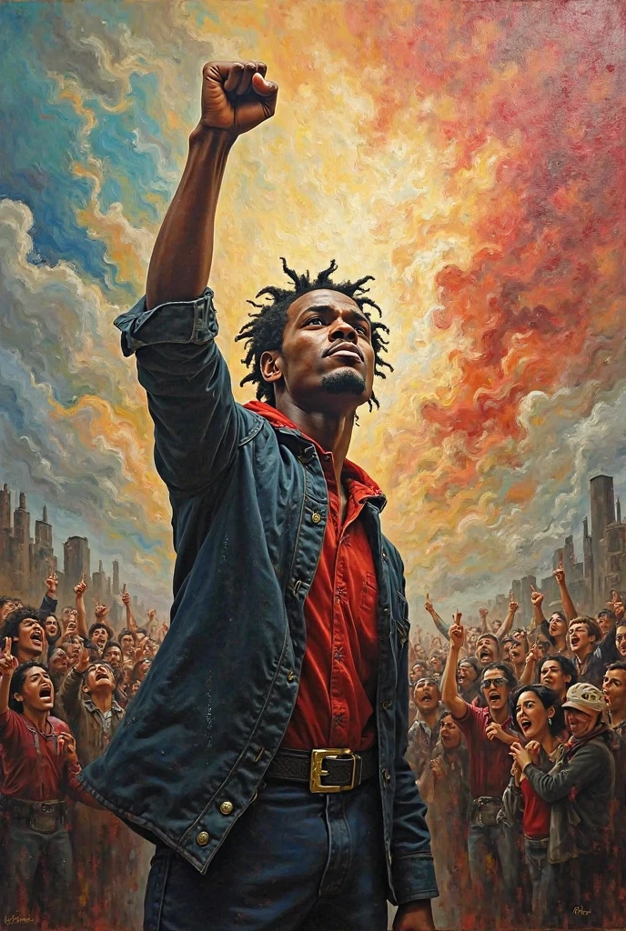 generate an image showing rebellion as a form of protest against what you have been denied or against which you feel resentful. make it as a painting