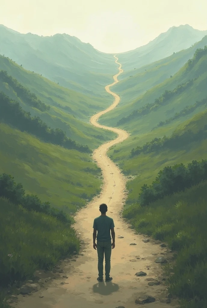 9. Dilemma between distance and victory: A path splitting into two—one leading to lonely success, the other to happiness with loved ones.

