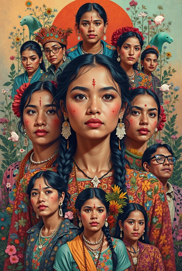 
Create a digital collage that reflects the current cultural heritage in Mexico (Genetics,  tongues , such as Tequio or Faena, community social structures).with some text 
With its cover

