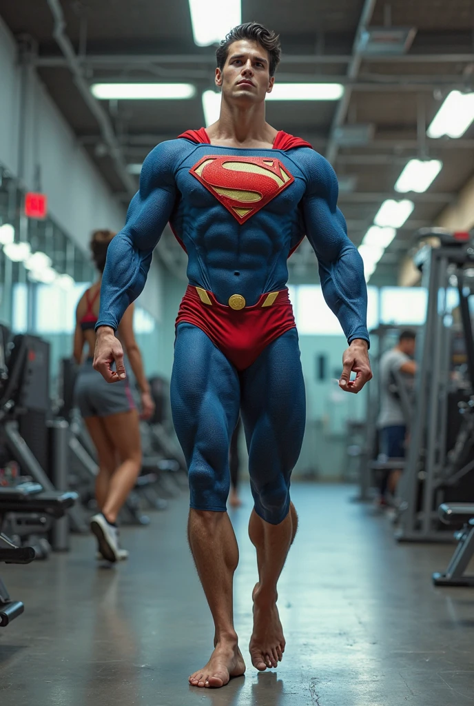 Superman pumped up at the gym
