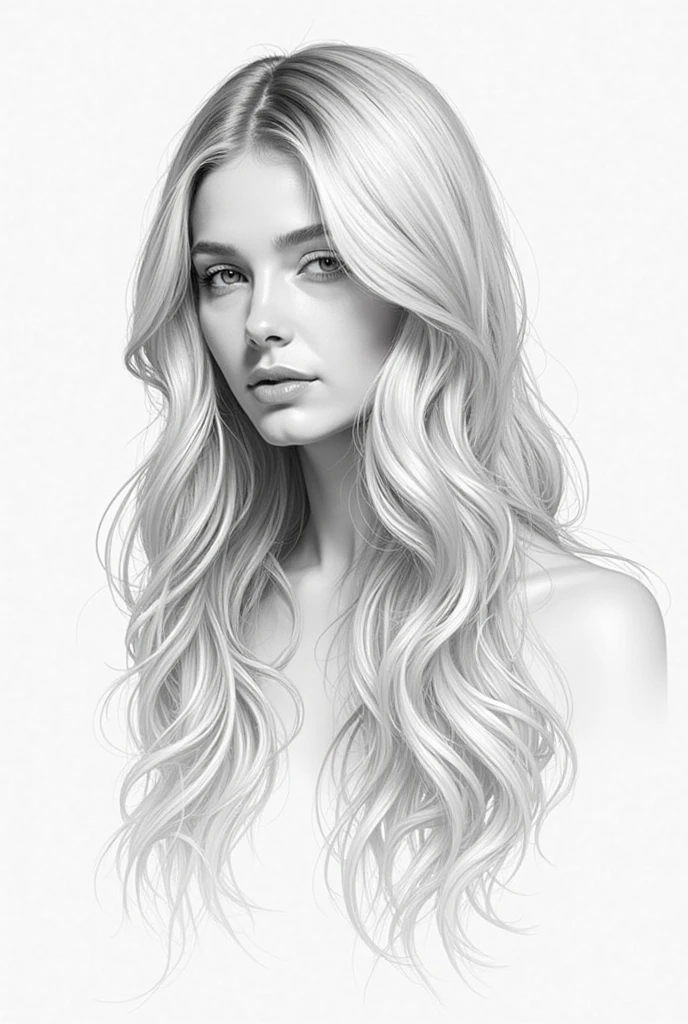 A pencil sketch featuring long flowing hair with subtle gradients and soft shadows, capturing a natural and timeless look.