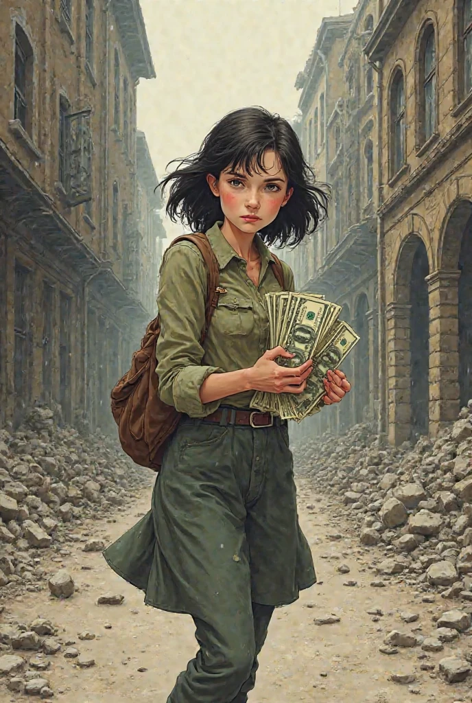 An easy drawing of a girl saving 150 ren during World War II