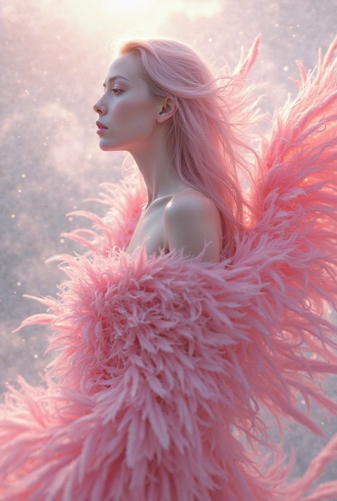 Girl in pink feathers naked