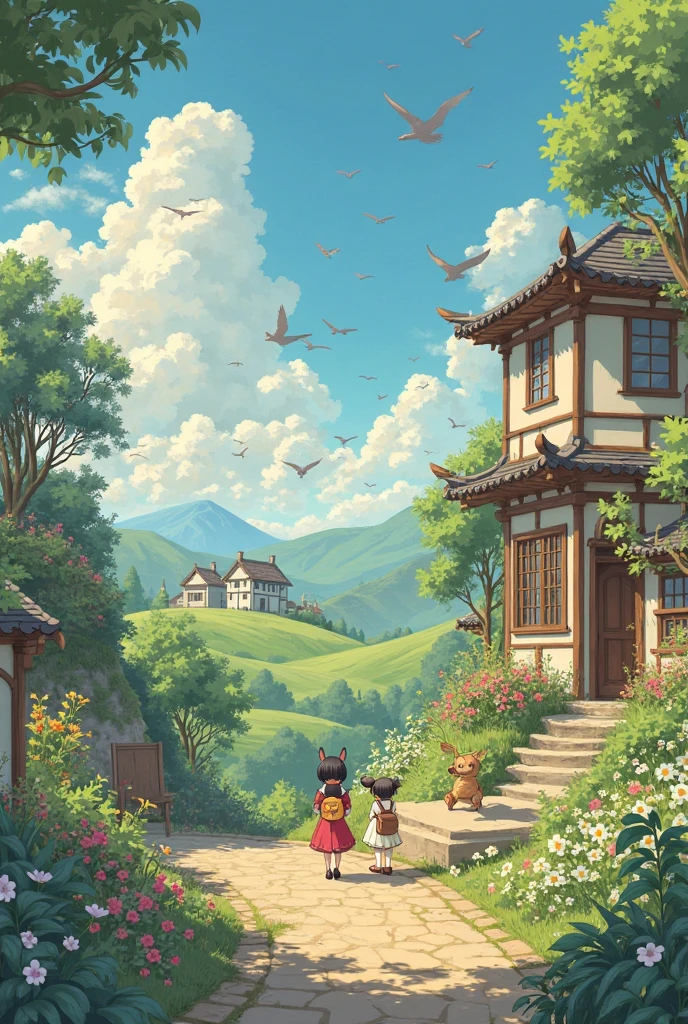 Transform this photo to Studio Ghibli style
