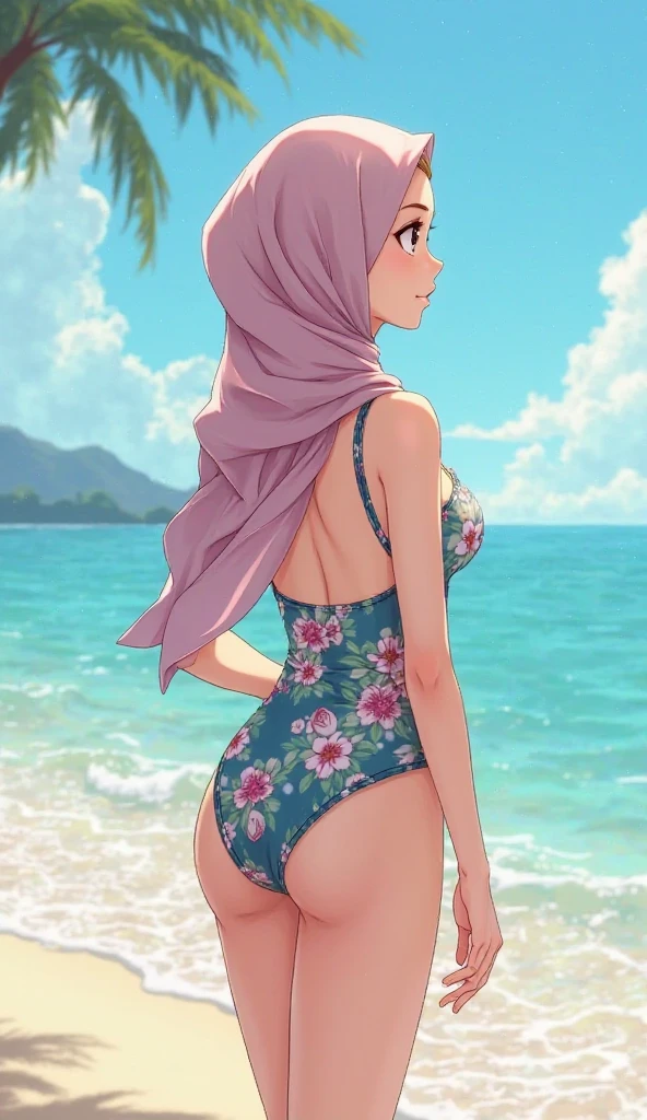Hijab girl with green swimsuit