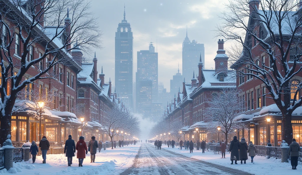 Make an image of a snowy city