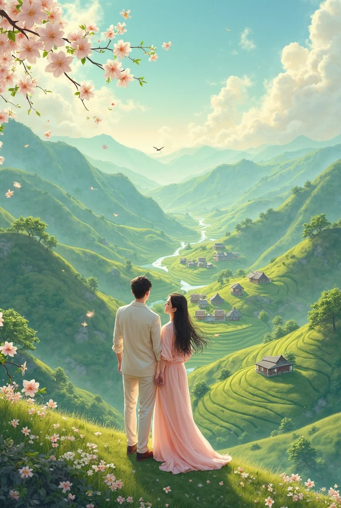 Ancient Chinese countryside Girl and  Boy romance Couple. They are hoping their peaceful life for fucture.