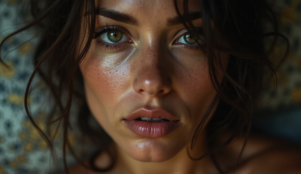 high resolution, masterpiece, best quality, intricate details, highly detailed, sharp focus, detailed skin, realistic skin texture, texture, detailed eyes, professional, 4k, shot on Canon, 85mm, shallow depth of field, kodak vision color, perfect fit body, extremely detailed, foto_\(ultra\), photorealistic, realistic, post-processing, maximum detail, roughness, real life, ultra realistic, photorealism, photography, 8k uhd, photography, on brown leather couch, (laying seductively:1.1), (beautiful Natalie Portman nude), very detailed, 30 years old, sly flirtatious smile, seductive lustful gaze, natural wavy hair