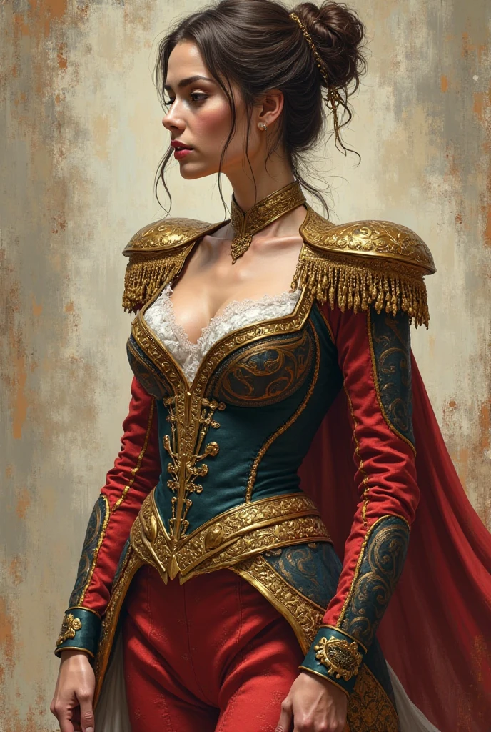 Isabela era **the personification of power and seduction in the form of a woman**. His military uniform , fair and impeccable, seemed to have been sewn exclusively to highlight each curve **escultural**—it wasn't about defined muscles, but over a **silhouette that stopped hearts**.  

Seus **glutes were a work of art**, designed with a firmness that defied any discreet look. As **escapulas, marked and elegant**, created a posture that mixed authority and grace. As **pernas**, shaped by years of training, ended in firm steps, almost feline, as if she knew the ground belonged to her.  

O rosto? **dazzling**. skin golden-haired by the sun, full lips that seemed made for dangerous smiles, e olhos **green like the dense forest—penetrating, calculistas**. O cabelo, dark brown, always tied in an austere bun, but some rebellious strands insisted on falling over the forehead, Giving it an air **sloppily sensual**.  Superhero comic style