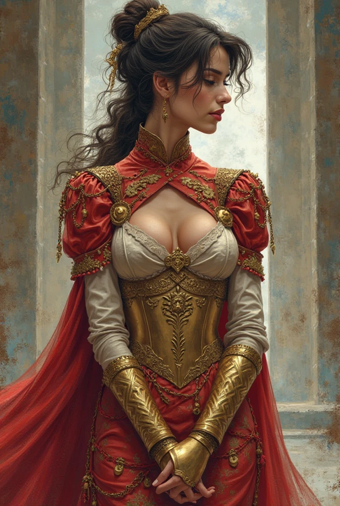 Isabela era **the personification of power and seduction in the form of a woman**. His military uniform , fair and impeccable, seemed to have been sewn exclusively to highlight each curve **escultural**—it wasn't about defined muscles, but over a **silhouette that stopped hearts**.  

Seus **glutes were a work of art**, designed with a firmness that defied any discreet look. As **escapulas, marked and elegant**, created a posture that mixed authority and grace. As **pernas**, shaped by years of training, ended in firm steps, almost feline, as if she knew the ground belonged to her.  

O rosto? **dazzling**. skin golden-haired by the sun, full lips that seemed made for dangerous smiles, e olhos **green like the dense forest—penetrating, calculistas**. O cabelo, dark brown, always tied in an austere bun, but some rebellious strands insisted on falling over the forehead, Giving it an air **sloppily sensual**.  Superhero comic style