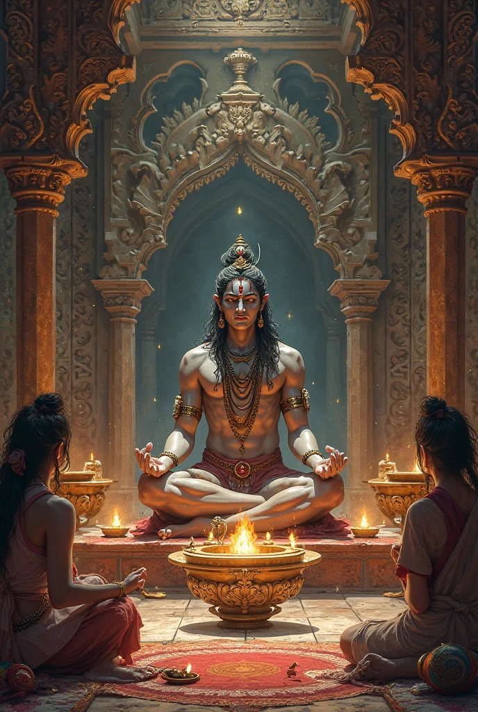Lord Shiva, meditating under a divine, mysterious tree , among other indian sadhus, moody, Dramatic lighting, masterpiece,8k,unreal engine 5, hindu mythology, God, Divine,masterpiece, 8k resolution, dark fantasy concept art, by Greg
Rutkowski, dynamic lighting, hyper detailed, intricately detailed, trending on Artstation, deep color, Unreal Engine,volumetric lighting, Alphonse Mucha, Jordan Grimmer.