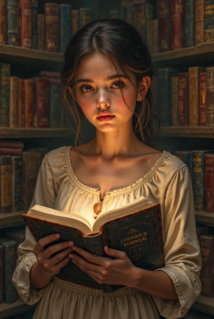 A beautiful girl holding a book and the cover says Livraria Maranhão gospel